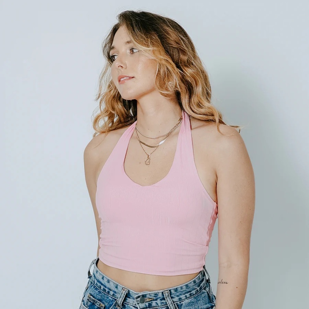 NWT Klassy Network Light Pink Halter Brami Tank Top